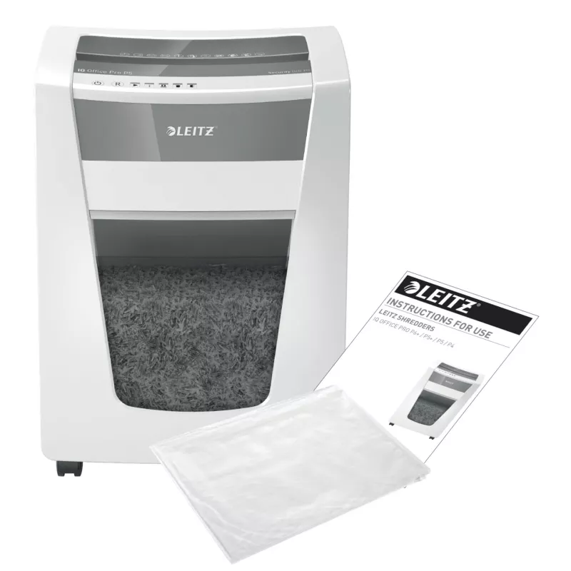 Leitz IQ Office Pro Destruidora de documentos P5, corte micro, 23 cm, 2 x 15 mm, 30 l, 300 folhas, 55 dB