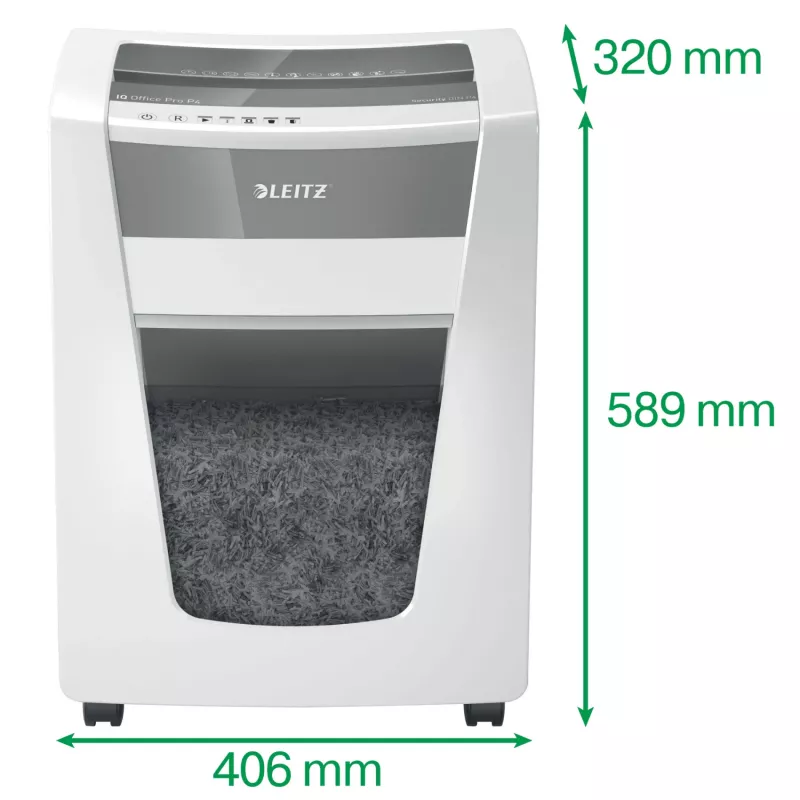 Leitz IQ Office Pro Destruidora de documentos P4, corte cruzado, 23 cm, 4 x 40 mm, 30 l, 275 folhas, 55 dB