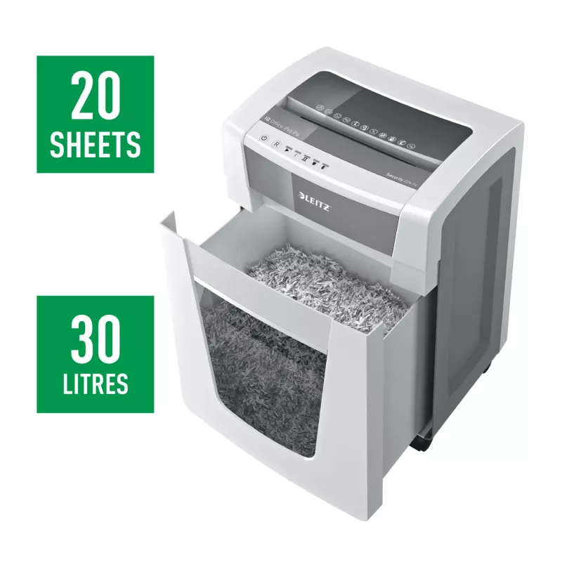 Leitz IQ Office Pro Destruidora de documentos P4, corte cruzado, 23 cm, 4 x 40 mm, 30 l, 275 folhas, 55 dB