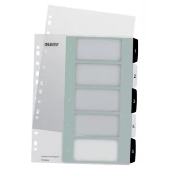 Leitz Índices imprimíveis PP A4+ 1-5 WOW branco/preto, separador numérico, polipropileno (PP), preto, branco, A4 Maxi, 245 mm, 305 mm