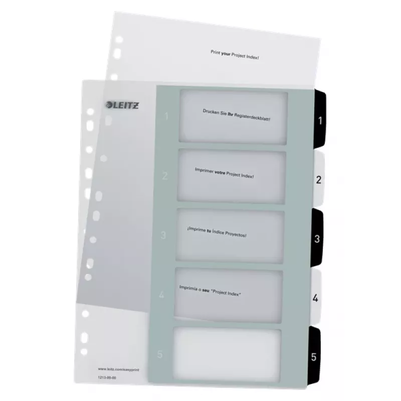 Leitz Índices imprimíveis PP A4+ 1-5 WOW branco/preto, separador numérico, polipropileno (PP), preto, branco, A4 Maxi, 245 mm, 305 mm