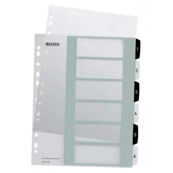 Leitz Índices imprimíveis PP A4+ 1-6 WOW branco/preto, separador numérico, polipropileno (PP), preto, branco, A4 Maxi, 245 mm, 305 mm