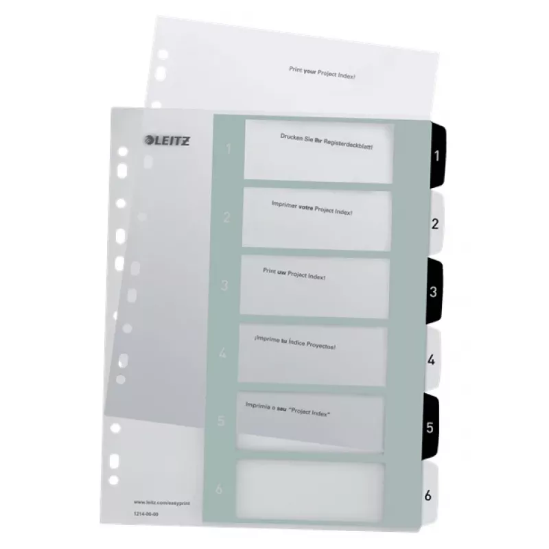Leitz Índices imprimíveis PP A4+ 1-6 WOW branco/preto, separador numérico, polipropileno (PP), preto, branco, A4 Maxi, 245 mm, 305 mm