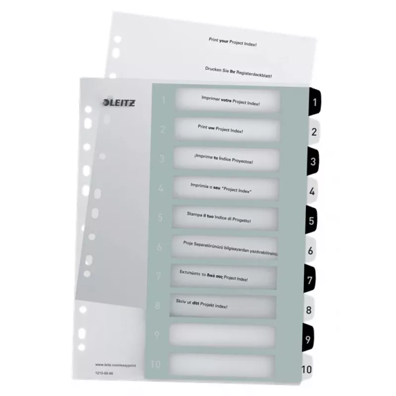 Leitz Índices imprimíveis PP A4+ 1-10 WOW branco/preto