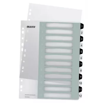 Leitz Índices imprimíveis PP A4+ 1-12 WOW branco/preto, separador numérico, polipropileno (PP), preto, branco, A4 Maxi, 245 mm, 305 mm