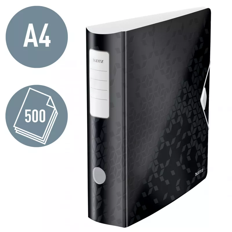Leitz Dossier de arquivo Active PP WOW A4/80 mm, A4, anel D, armazenamento, polyfoam, preto, 500 folhas