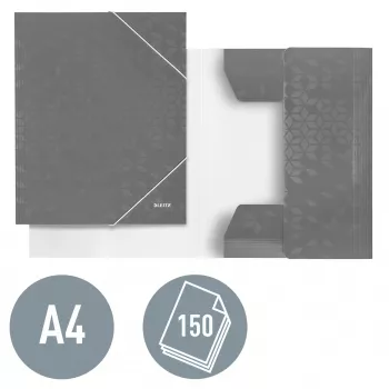 Leitz Pasta de 3 abas WOW Card/POB A4, pasta de abas, A4, polipropileno (PP), preto, 150 folhas, elástico