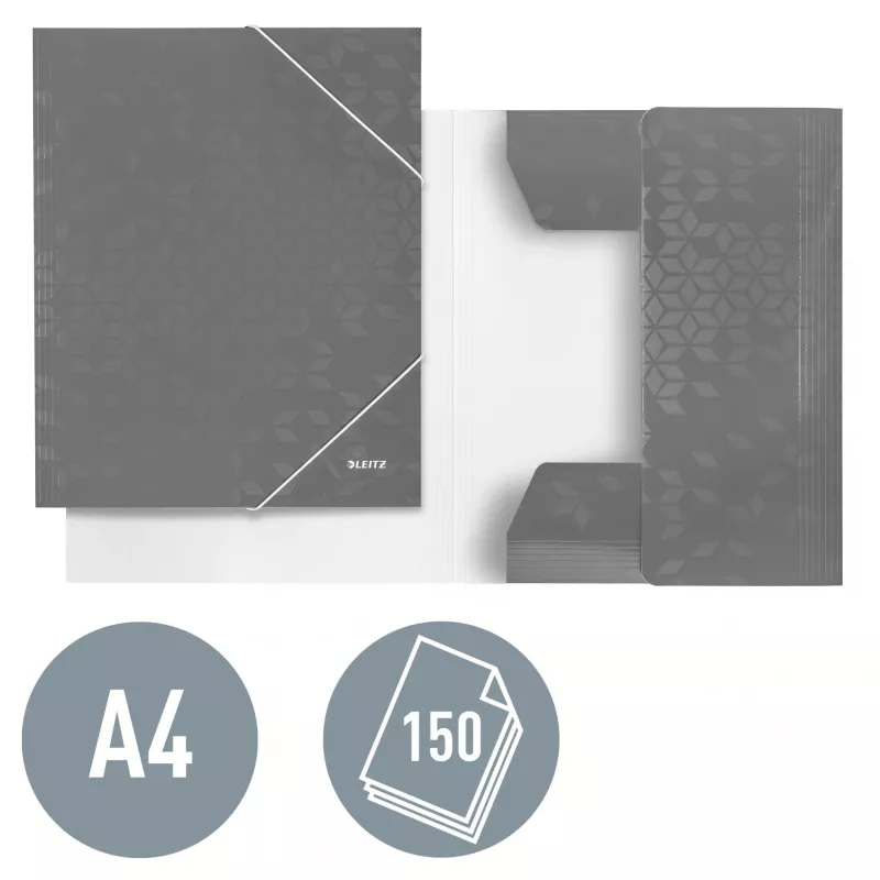 Leitz Pasta de 3 abas WOW Card/POB A4, pasta de abas, A4, polipropileno (PP), preto, 150 folhas, elástico