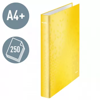 Leitz Ficheiro de anéis WOW laminado A4+ 2DR/25 mm, A4+, anel D, cartão, amarelo, 250 folhas, 80 g/m²