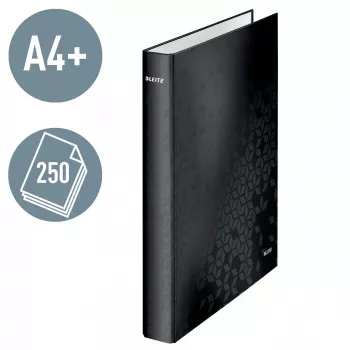 Leitz Ficheiro de anéis WOW laminado A4+ 2DR/25 mm, A4+, anel D, cartão, preto, 250 folhas, 80 g/m²