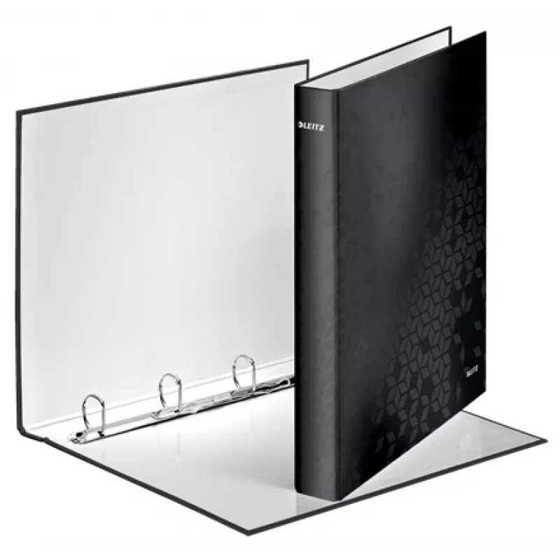 Leitz Ficheiro de anéis WOW laminado A4+ 4DR/25 mm, A4, anel redondo, armazenamento, cartão, preto, brilhante