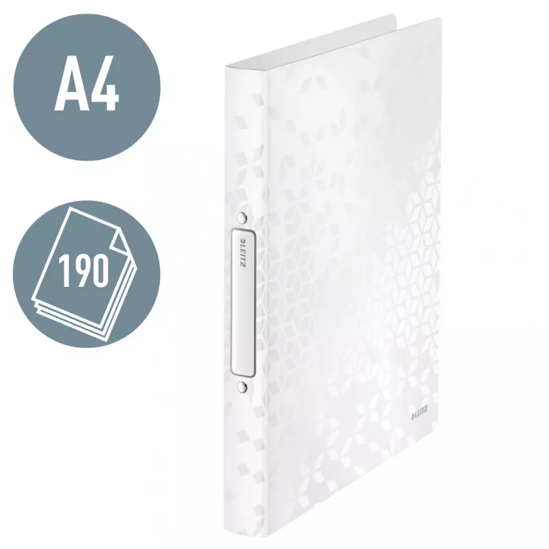 Leitz Ficheiro de anéis WOW PP A4 2RR/25 mm, A4, anel redondo, polipropileno (PP), branco, 190 folhas, 80 g/m²