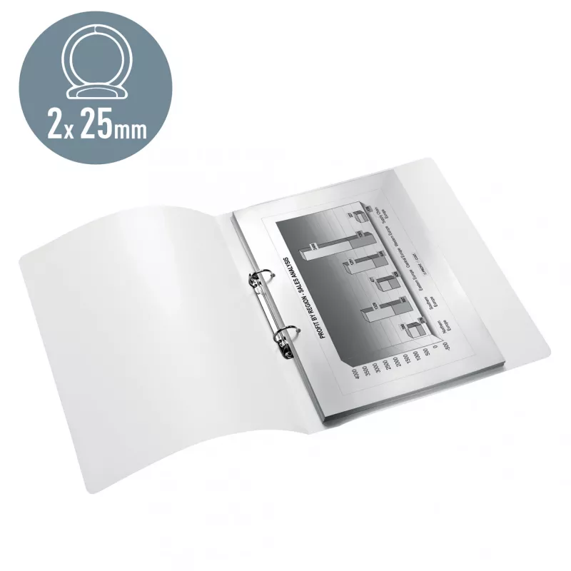 Leitz Ficheiro de anéis WOW PP A4 2RR/25 mm, A4, anel redondo, polipropileno (PP), branco, 190 folhas, 80 g/m²
