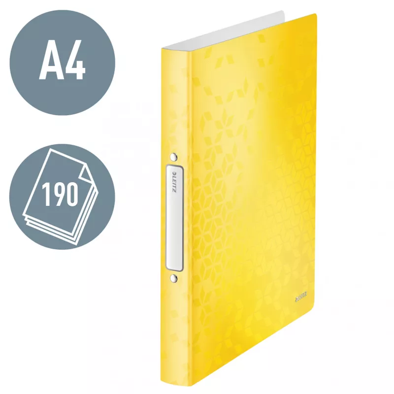 Leitz Ficheiro de anéis WOW PP A4 2RR/25 mm, A4, anel redondo, polipropileno (PP), amarelo, 190 folhas, 80 g/m²
