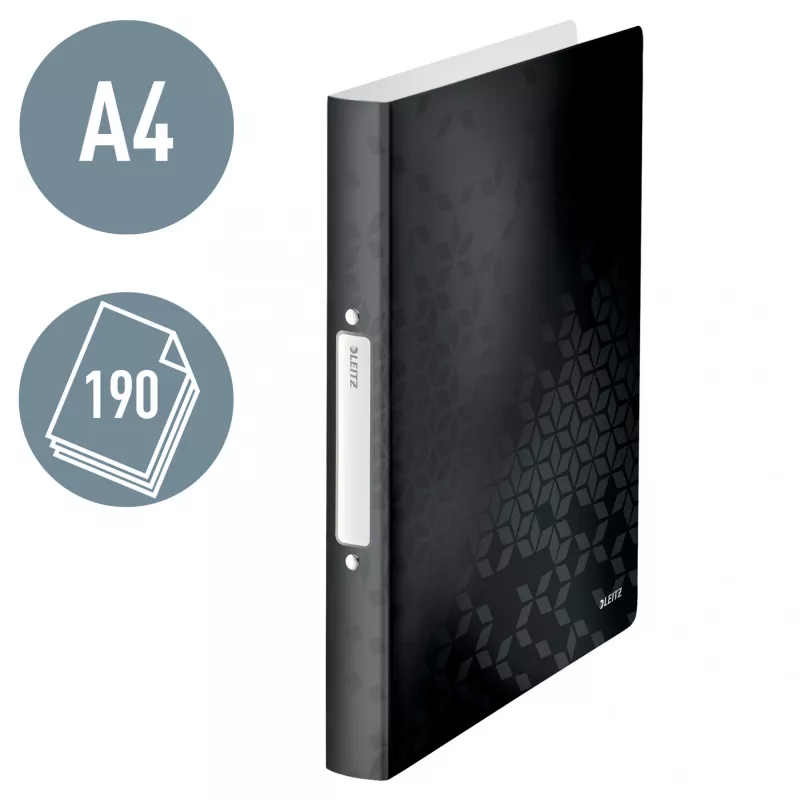 Leitz Ficheiro de anéis WOW PP A4 2RR/25 mm, A4, anel redondo, polipropileno (PP), preto, 190 folhas, 80 g/m²