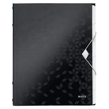 Leitz Livro de separadores WOW PP 6 abas, dossier convencional, A4, polipropileno (PP), preto, brilhante, 200 folhas