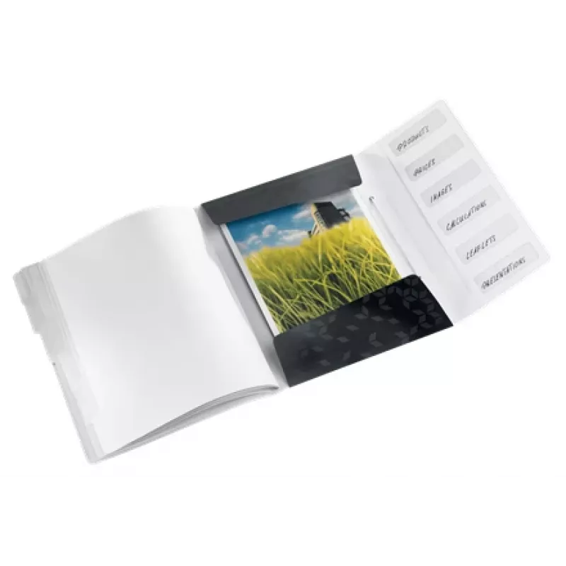 Leitz Livro de separadores WOW PP 6 abas, dossier convencional, A4, polipropileno (PP), preto, brilhante, 200 folhas