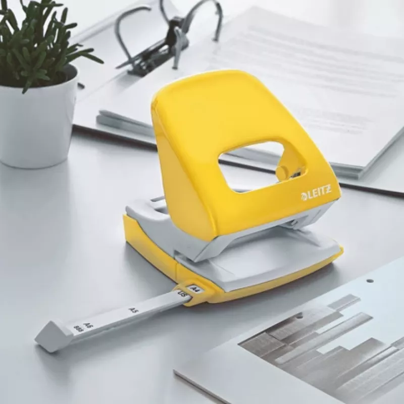 Leitz Perfurador NeXXt WOW 5008 Metal 2 furos / 30 folhas, 30 folhas, Amarelo, Metal, 8 cm, 5,5 mm, A4, A5, A6, Fólio, Quarto US, 8 x 8 x 8 cm