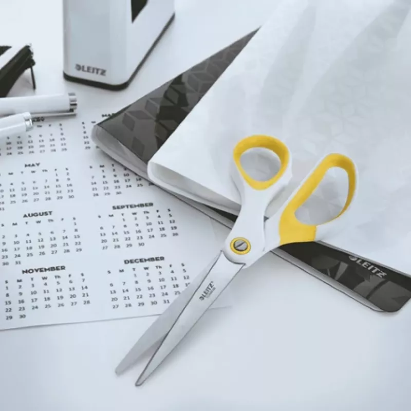 Leitz Tesoura de escritório WOW Titanium 205 mm, Adulto, Corte reto, Unidade, Branco, Amarelo, Aço inoxidável, Tesoura de escritório