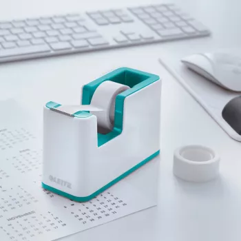 Leitz Fita adesiva de mesa WOW, 1,9 cm, 33 m, Poliestireno (PS), Azul-claro, Branco, 51 mm, 126 mm