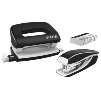 Leitz Conjunto agrafador e perfurador Mini WOW, 10 folhas, Preto, P2, Metal, Plástico, 3,5 cm, 100 agrafos