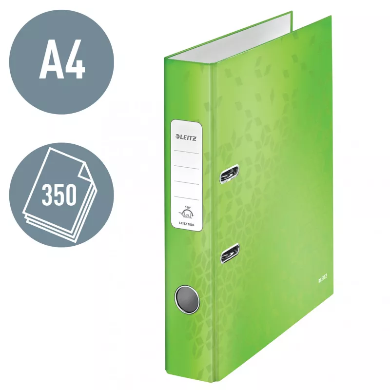 Leitz Dossier 180° WOW POB/laminado A4/50mm, A4, anel D, cartão, verde, 350 folhas, 285 mm