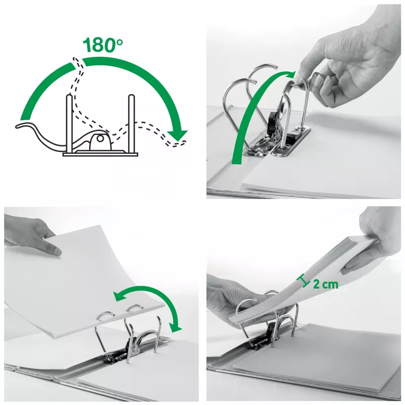 Leitz Dossier 180° WOW POB/laminado A4/50mm, A4, anel D, cartão, verde, 350 folhas, 285 mm