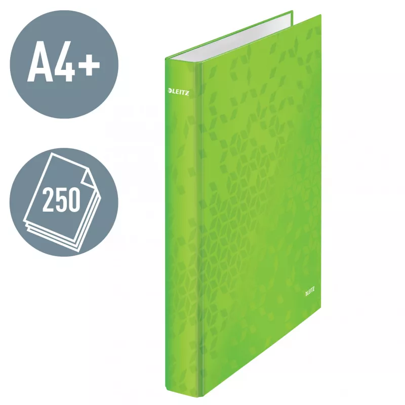 Leitz Dossier de anéis WOW laminado A4+ 2DR/25mm, A4+, anel D, cartão, verde, 250 folhas, 80 g/m²