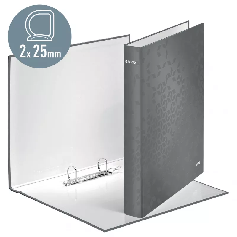 Leitz Dossier de anéis WOW laminado A4+ 2DR/25mm, A4+, anel D, cartão, verde, 250 folhas, 80 g/m²