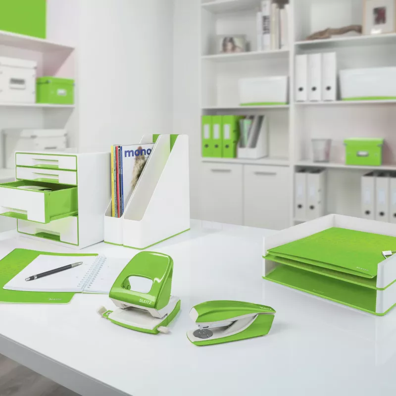 Leitz Dossier de anéis WOW laminado A4+ 2DR/25mm, A4+, anel D, cartão, verde, 250 folhas, 80 g/m²