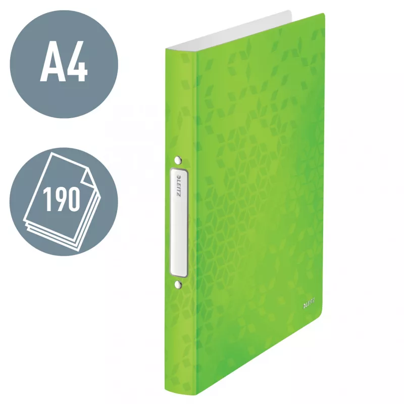 Leitz Dossier de anéis WOW PP A4 2RR/25mm, A4, anel redondo, polipropileno (PP), verde, 190 folhas, 80 g/m²