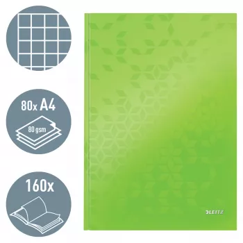 Leitz Caderno WOW A4 quadriculado com capa dura 90 g/m², 80 folhas, padrão, verde, A4, 80 folhas, 80 g/m², papel quadriculado