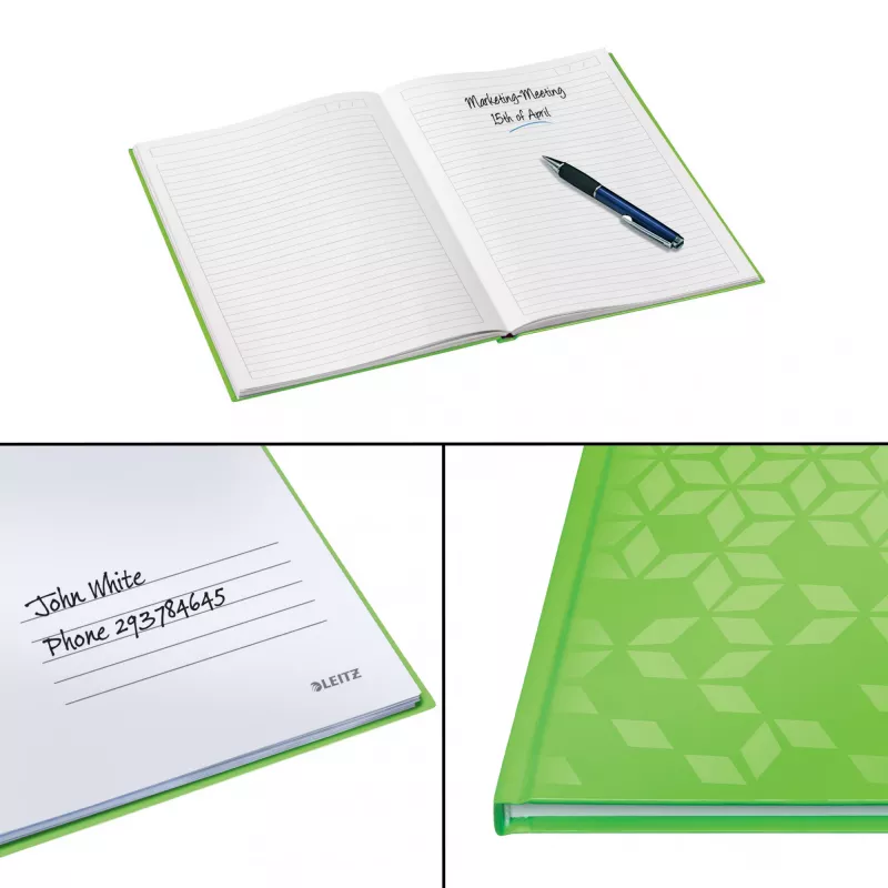 Leitz Caderno WOW A5 pautado com capa dura 90g/80 folhas, padrão, verde, A5, 80 folhas, 80 g/m², papel pautado