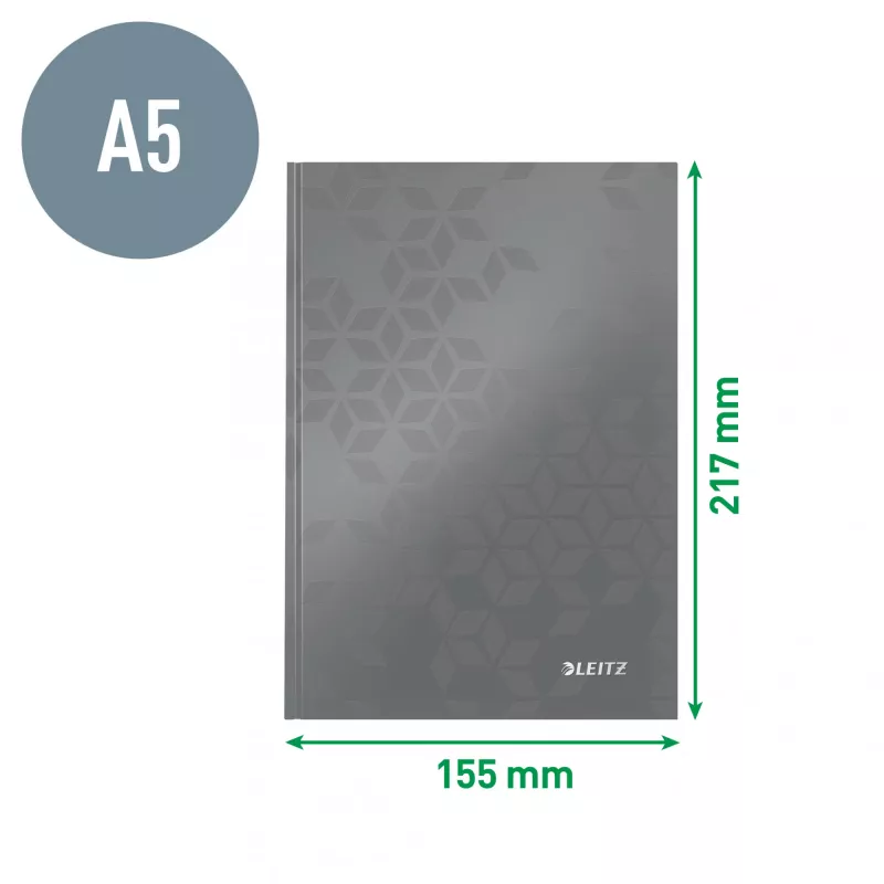 Leitz Caderno WOW A5 pautado com capa dura 90g/80 folhas, padrão, verde, A5, 80 folhas, 80 g/m², papel pautado