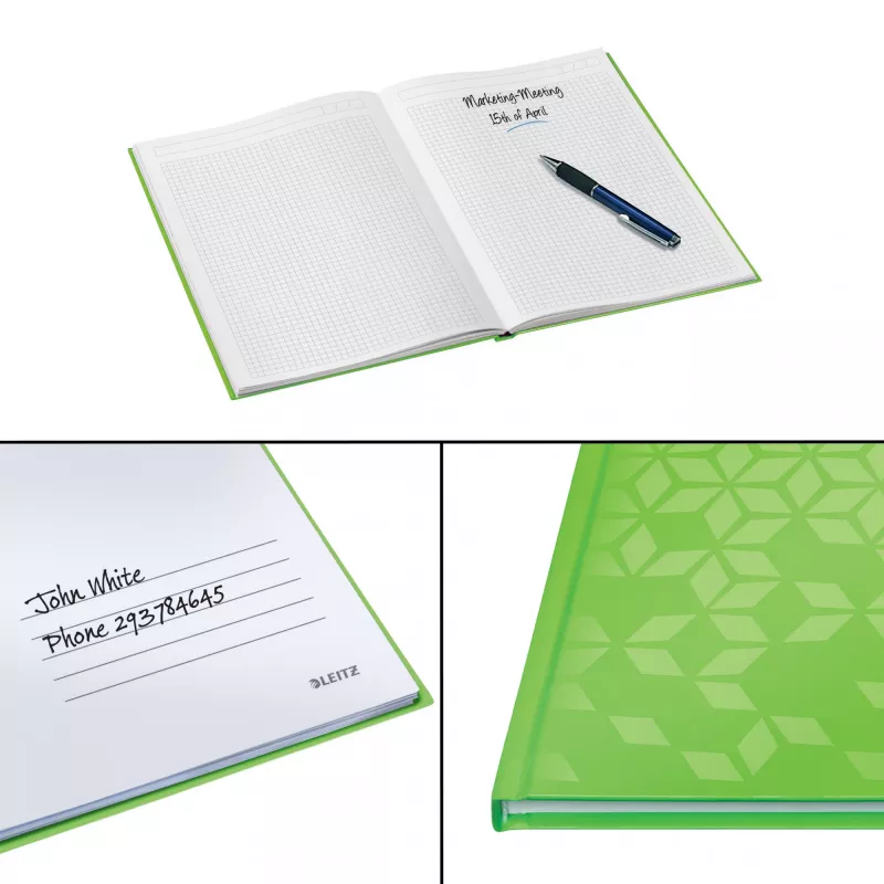 Leitz Caderno WOW A5 quadriculado com capa dura, padrão, verde, A5, 80 folhas, 80 g/m², quadriculado