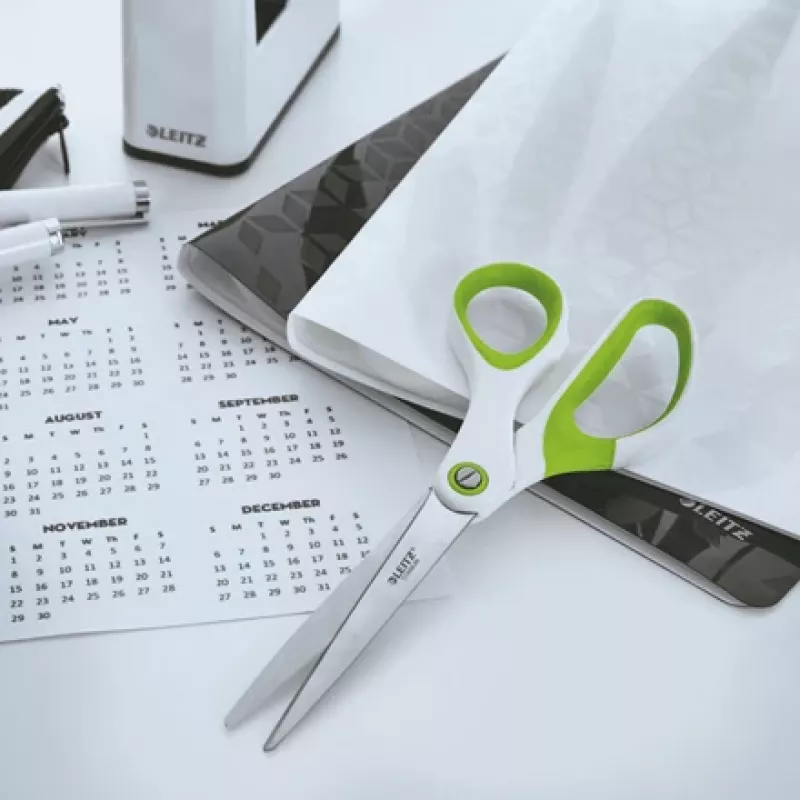 Leitz Tesoura de escritório WOW Titanium 205 mm, adulto, corte reto, unidade, verde, branco, aço inoxidável, tesoura de escritório