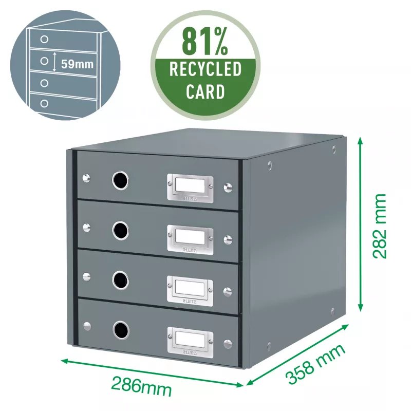Leitz Click & Store WOW Gaveteiro (4 gavetas), verde, cartão, 286 mm, 356 mm, 282 mm