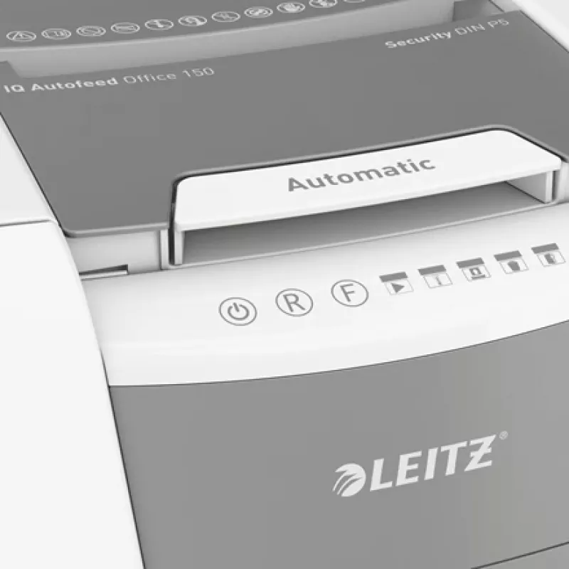 Leitz IQ Autofeed Office 150 Destruidora de papel automática P5, corte micro, 22 cm, 2 x 15 mm, 44 L, 500 folhas, 55 dB