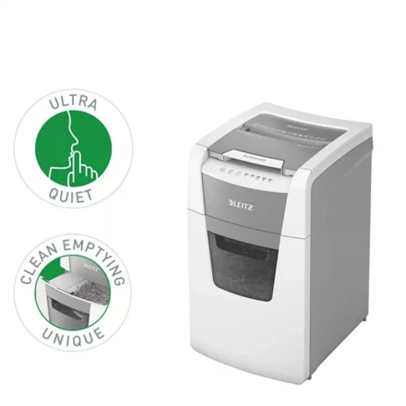 Leitz IQ Autofeed Office 150 Destruidora de papel automática P5, corte micro, 22 cm, 2 x 15 mm, 44 L, 500 folhas, 55 dB