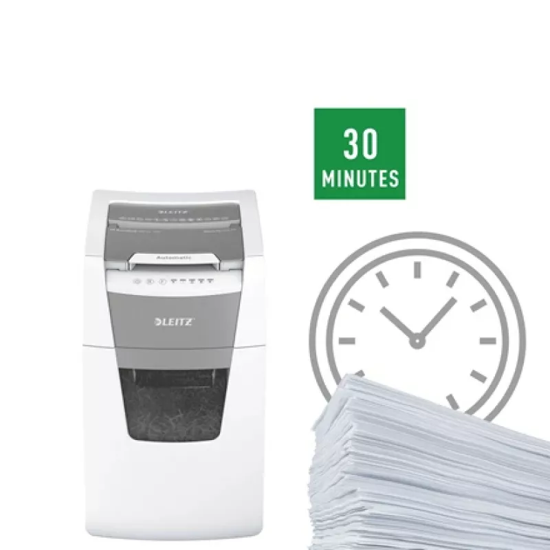 Leitz IQ Autofeed Office 150 Destruidora de papel automática P5, corte micro, 22 cm, 2 x 15 mm, 44 L, 500 folhas, 55 dB