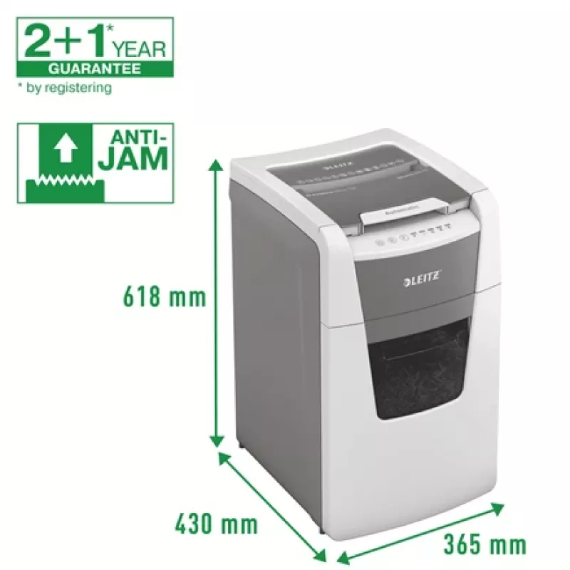 Leitz IQ Autofeed Office 150 Destruidora de papel automática P5, corte micro, 22 cm, 2 x 15 mm, 44 L, 500 folhas, 55 dB