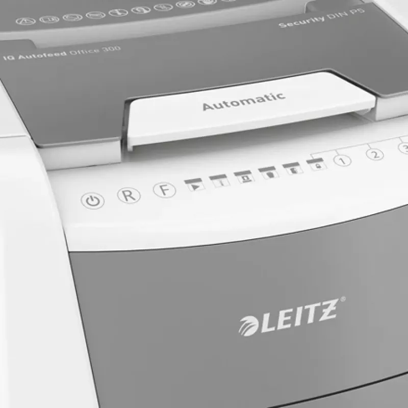 Leitz IQ Autofeed Office 300 Destruidora de documentos P5, corte micro, 22 cm, 2 x 15 mm, 60 L, 700 folhas, 55 dB