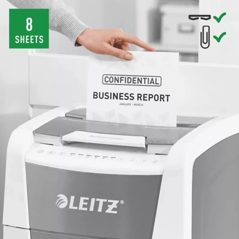 Leitz IQ Autofeed Office 300 Destruidora de documentos P5, corte micro, 22 cm, 2 x 15 mm, 60 L, 700 folhas, 55 dB