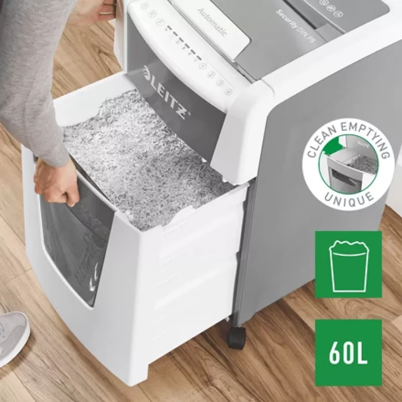 Leitz IQ Autofeed Office 300 Destruidora de documentos P5, corte micro, 22 cm, 2 x 15 mm, 60 L, 700 folhas, 55 dB