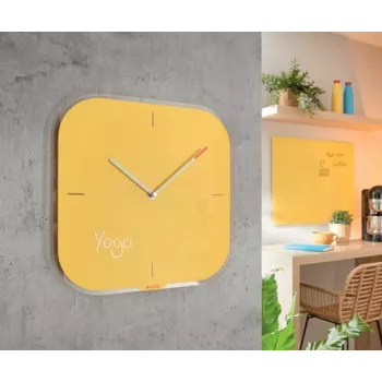 Leitz Cosy Relógio de parede de vidro silencioso, quadrado, amarelo, 300 mm, 300 mm, 40 mm, 1,6 kg