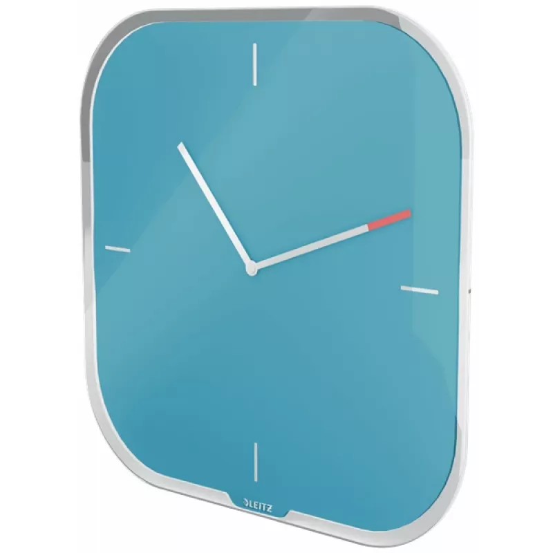 Leitz Cosy Relógio de parede de vidro silencioso, quadrado, azul, 300 mm, 300 mm, 40 mm, 1,6 kg