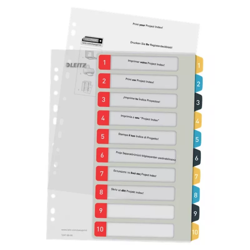 Leitz Cosy Índice 1-10 imprimível, PP, índice numérico, polipropileno (PP), formato vertical, A4 Maxi, 245 mm, 305 mm