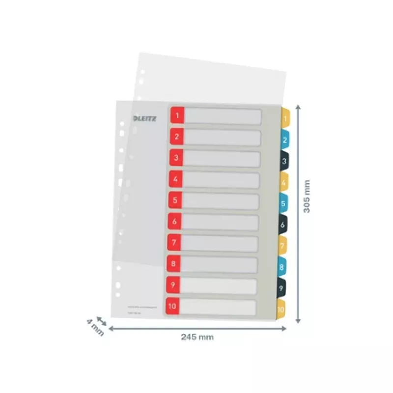 Leitz Cosy Índice 1-10 imprimível, PP, índice numérico, polipropileno (PP), formato vertical, A4 Maxi, 245 mm, 305 mm