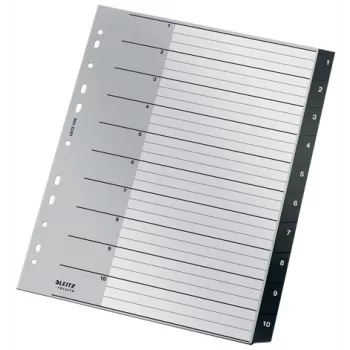 Leitz Recycle índice, PP, extralargo, separador numérico, polipropileno (PP), preto, branco, vertical, A4 Maxi, 160 g/m²
