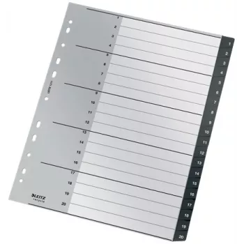 Leitz Recycle índice, PP, extralargo, separador numérico, polipropileno (PP), preto, branco, A4 Maxi, 160 g/m², 238 mm
